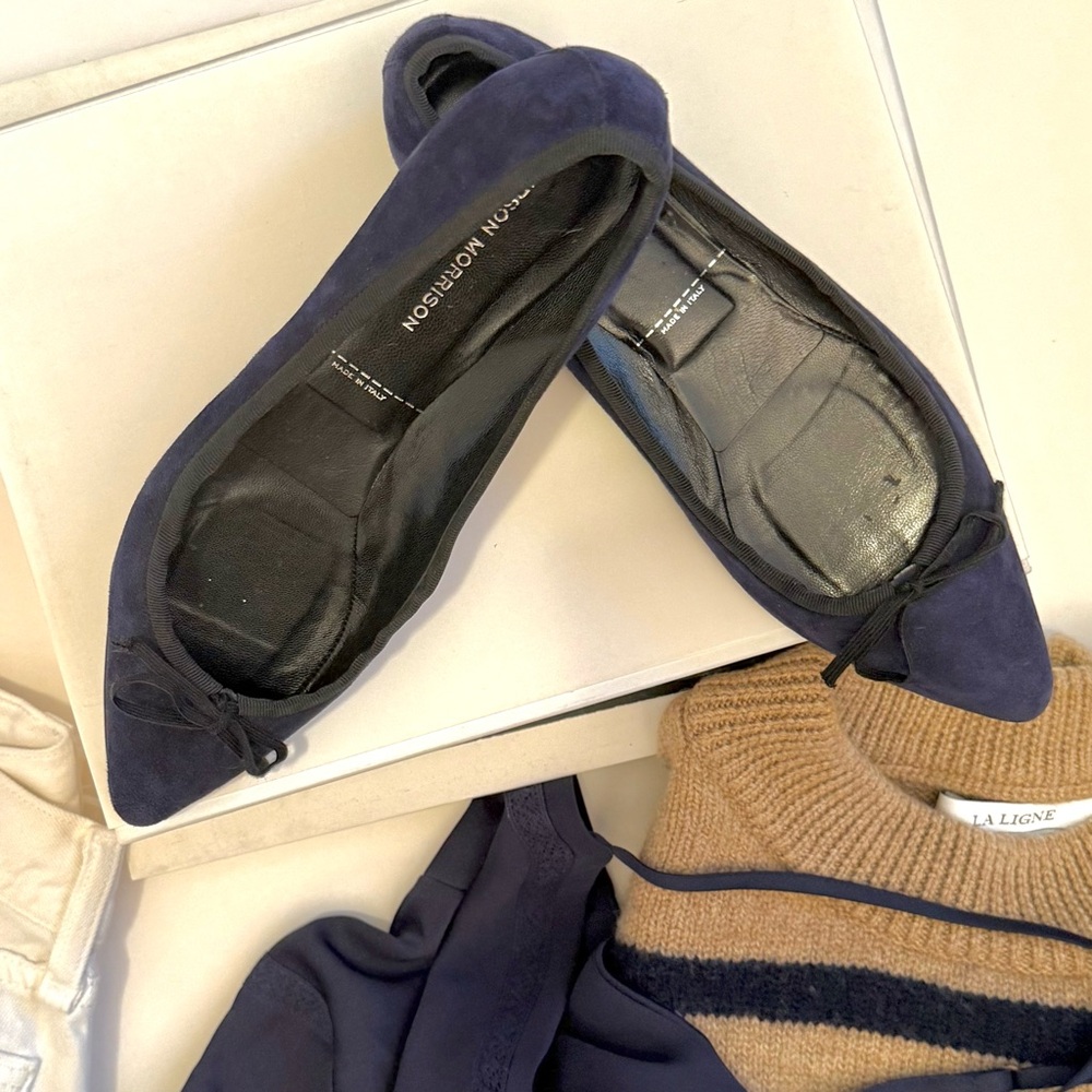 Sigerson Morrison Midnight Blue Suede Pointed Toe Ballet Flats